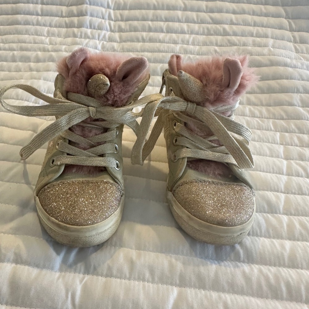 Cat & Jack Unicorn‎ Glitter High Top Sneakers Kids Size 7 Lace Up Zipper